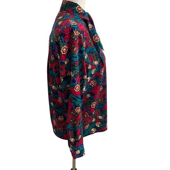 Vintage 90’s Tassel + Medallions Tie Neck Long Sleeve Button Front Blouse 6P - Picture 6 of 8